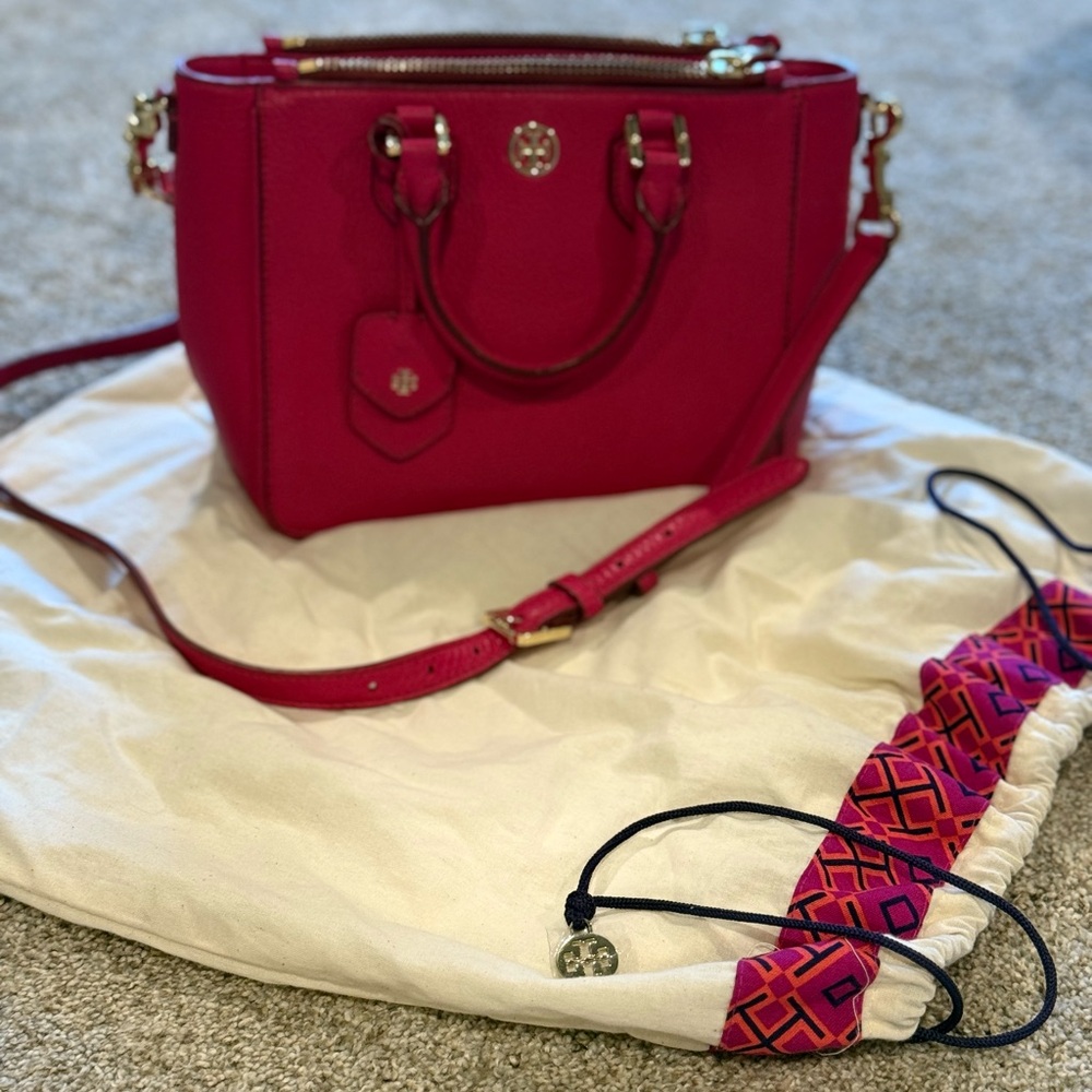 Tory Burch Fuchsia Satchel with Gold Accents